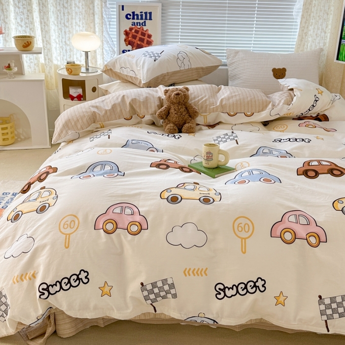 91家纺网 家纺一手货源 找家纺 昔可 2023新款全棉卡通系列四件套 彩色小汽车