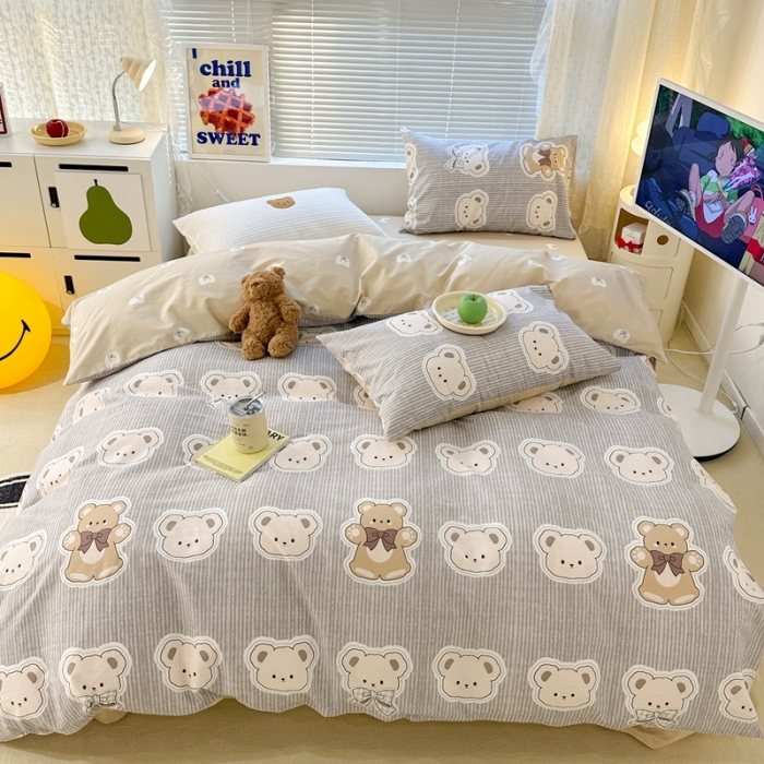 91家纺网 家纺一手货源 找家纺 昔可 2023新款全棉卡通系列四件套 蝴蝶结领熊