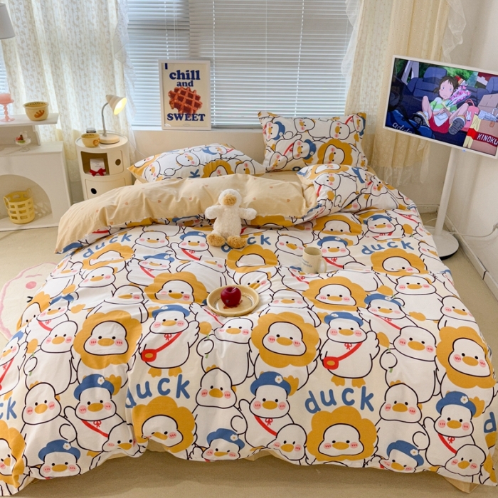 91家纺网 家纺一手货源 找家纺 昔可 2023新款全棉卡通系列四件套 黄色鸭鸭