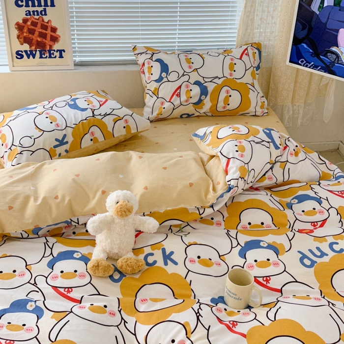 91家纺网 家纺一手货源 找家纺 昔可 2023新款全棉卡通系列四件套 黄色鸭鸭