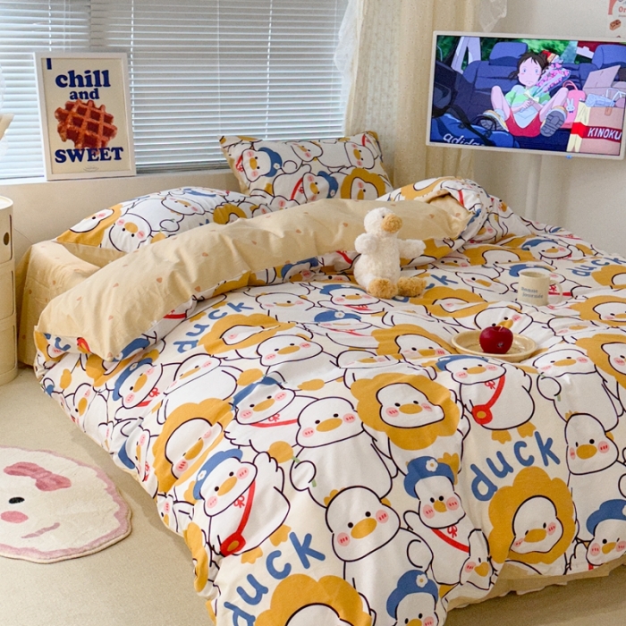 91家纺网 家纺一手货源 找家纺 昔可 2023新款全棉卡通系列四件套 黄色鸭鸭