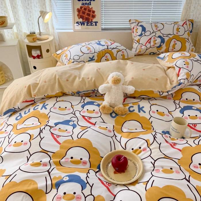 91家纺网 家纺一手货源 找家纺 昔可 2023新款全棉卡通系列四件套 黄色鸭鸭
