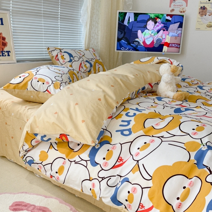 91家纺网 家纺一手货源 找家纺 昔可 2023新款全棉卡通系列四件套 黄色鸭鸭
