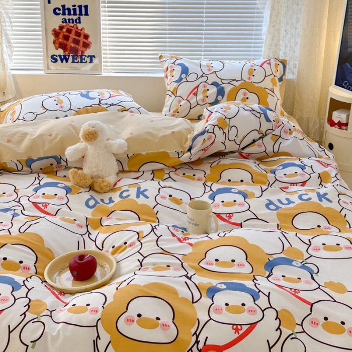 91家纺网 家纺一手货源 找家纺 昔可 2023新款全棉卡通系列四件套 黄色鸭鸭