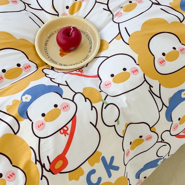91家纺网 家纺一手货源 找家纺 昔可 2023新款全棉卡通系列四件套 黄色鸭鸭