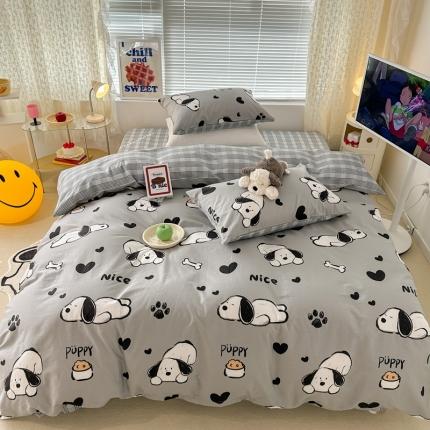 昔可 2023新款全棉卡通系列四件套 脚印狗狗 灰