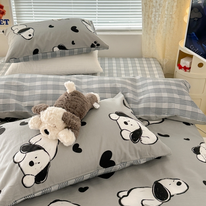 91家纺网 家纺一手货源 找家纺 昔可 2023新款全棉卡通系列四件套 脚印狗狗 灰