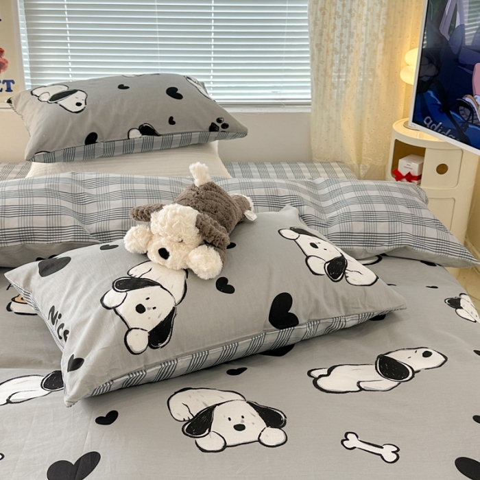 91家纺网 家纺一手货源 找家纺 昔可 2023新款全棉卡通系列四件套 脚印狗狗 灰