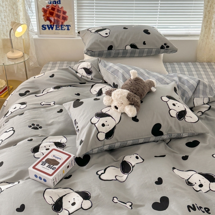 91家纺网 家纺一手货源 找家纺 昔可 2023新款全棉卡通系列四件套 脚印狗狗 灰