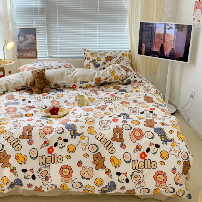 91家纺网 家纺一手货源 找家纺 昔可 2023新款全棉卡通系列四件套 萌趣小动物