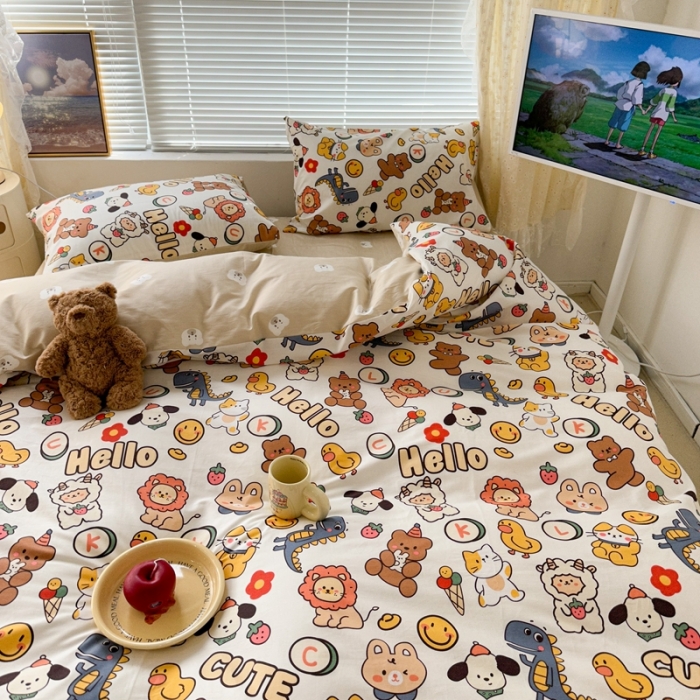 91家纺网 家纺一手货源 找家纺 昔可 2023新款全棉卡通系列四件套 萌趣小动物