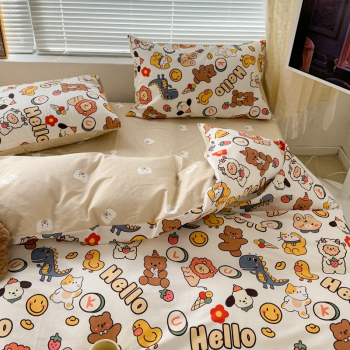 91家纺网 家纺一手货源 找家纺 昔可 2023新款全棉卡通系列四件套 萌趣小动物