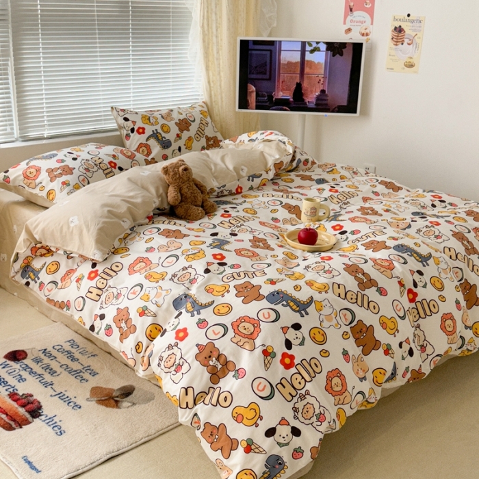 91家纺网 家纺一手货源 找家纺 昔可 2023新款全棉卡通系列四件套 萌趣小动物