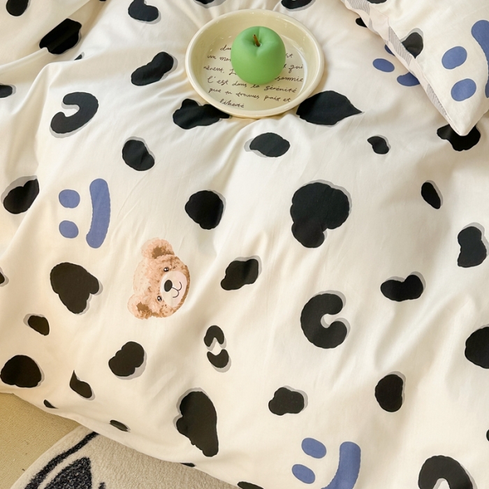 91家纺网 家纺一手货源 找家纺 昔可 2023新款全棉卡通系列四件套 奶牛笑脸熊