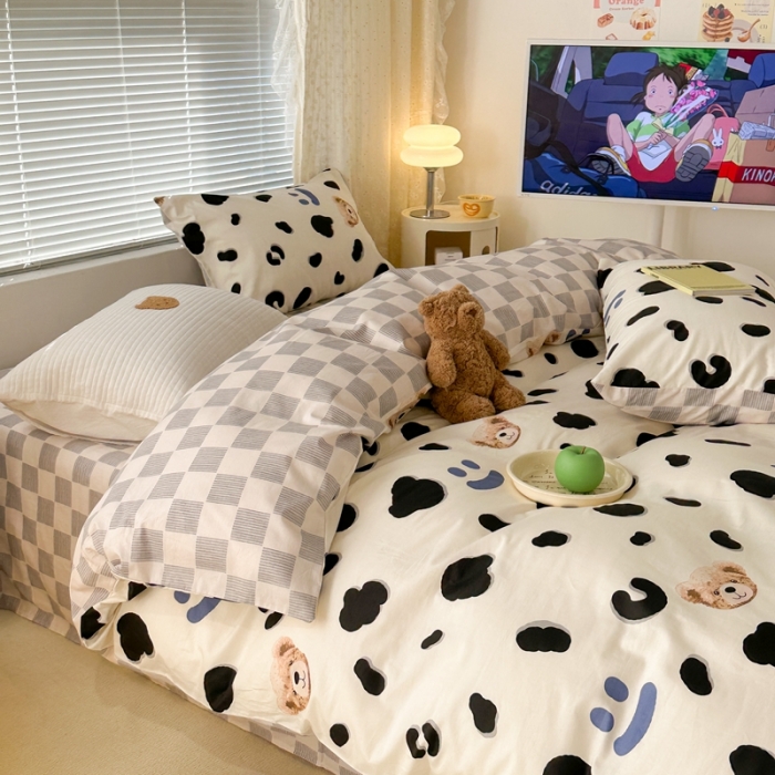 91家纺网 家纺一手货源 找家纺 昔可 2023新款全棉卡通系列四件套 奶牛笑脸熊