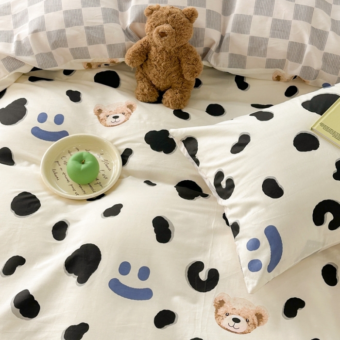 91家纺网 家纺一手货源 找家纺 昔可 2023新款全棉卡通系列四件套 奶牛笑脸熊