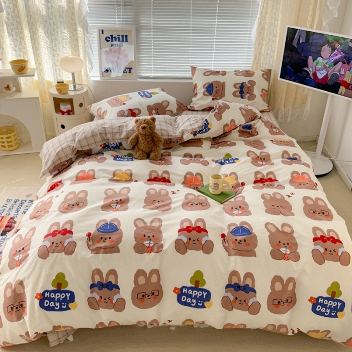 91家纺网 家纺一手货源 找家纺 昔可 2023新款全棉卡通系列四件套 兔宝日常