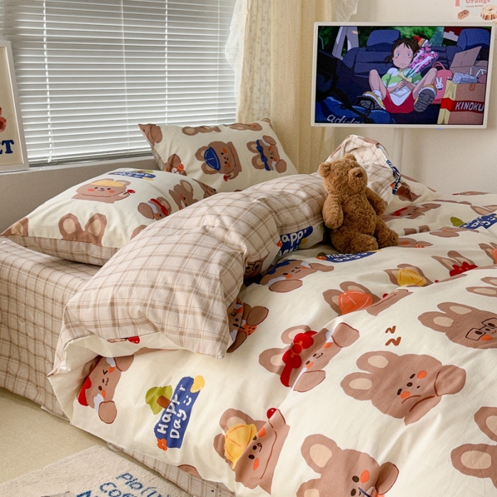 91家纺网 家纺一手货源 找家纺 昔可 2023新款全棉卡通系列四件套 兔宝日常