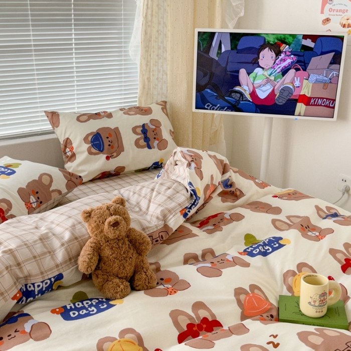 91家纺网 家纺一手货源 找家纺 昔可 2023新款全棉卡通系列四件套 兔宝日常