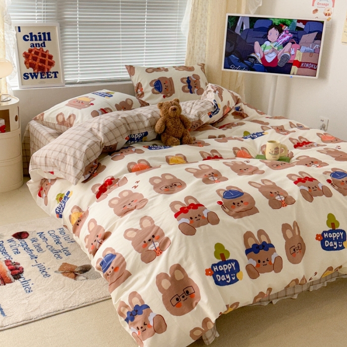 91家纺网 家纺一手货源 找家纺 昔可 2023新款全棉卡通系列四件套 兔宝日常