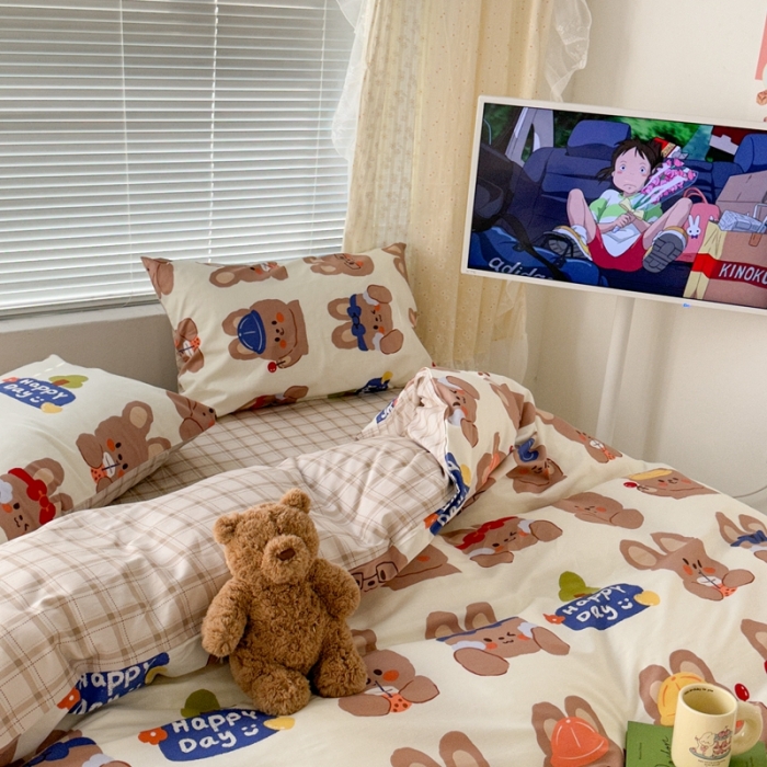 91家纺网 家纺一手货源 找家纺 昔可 2023新款全棉卡通系列四件套 兔宝日常
