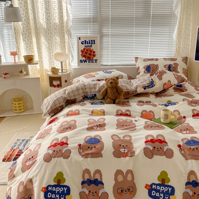 91家纺网 家纺一手货源 找家纺 昔可 2023新款全棉卡通系列四件套 兔宝日常