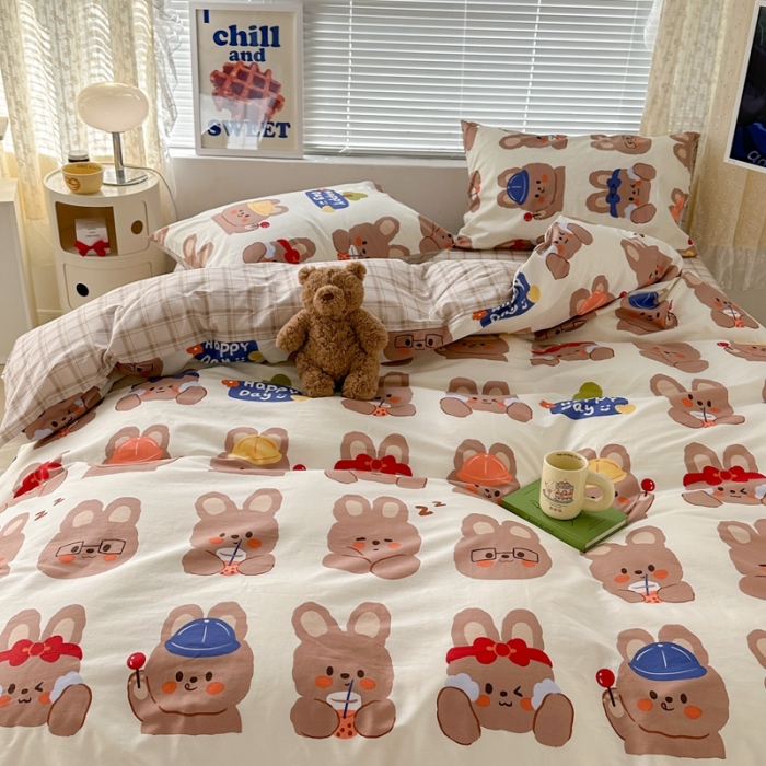 91家纺网 家纺一手货源 找家纺 昔可 2023新款全棉卡通系列四件套 兔宝日常