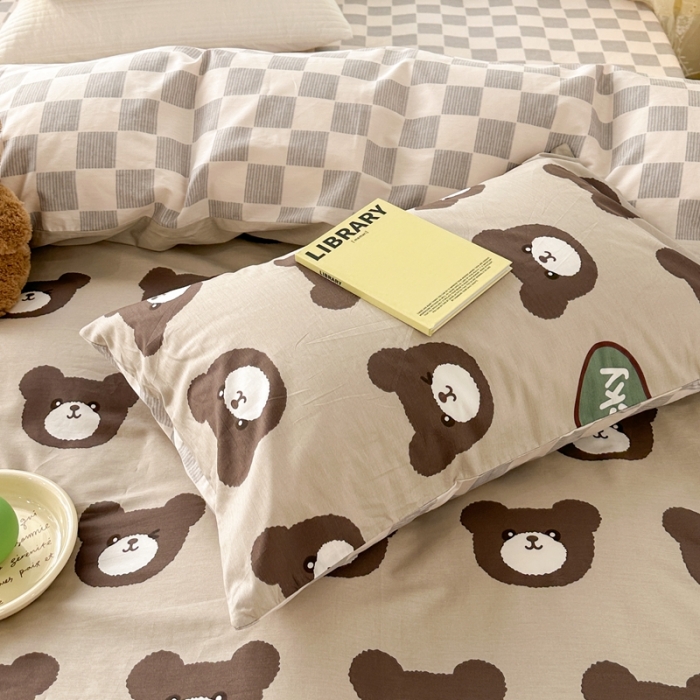 91家纺网 家纺一手货源 找家纺 昔可 2023新款全棉卡通系列四件套 幸运小棕熊