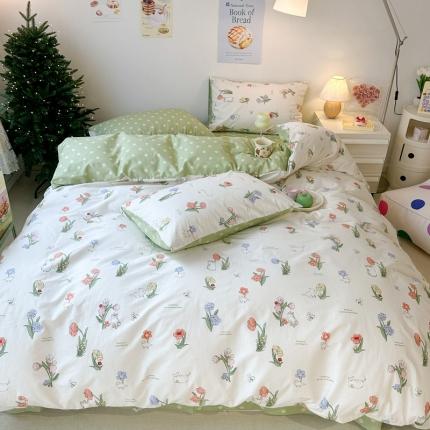 昔可家纺 2023新款圣诞系列全棉四件套 花儿猫咪