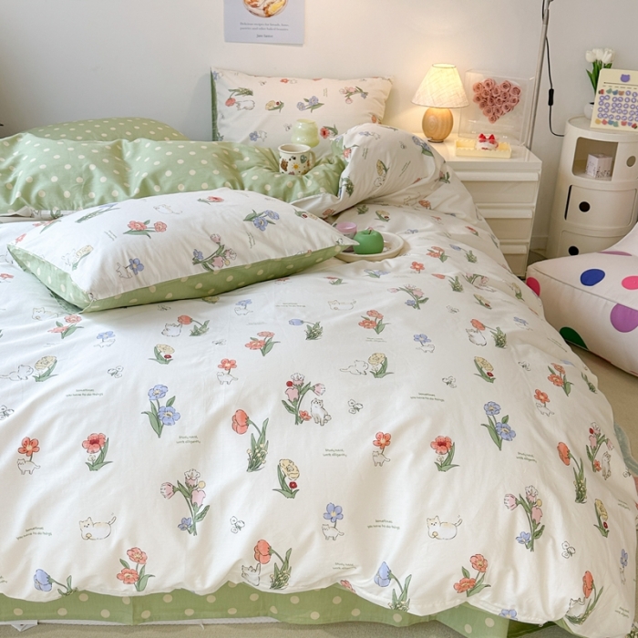 91家纺网 家纺一手货源 找家纺 昔可家纺 2023新款圣诞系列全棉四件套 花儿猫咪