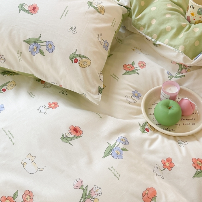 91家纺网 家纺一手货源 找家纺 昔可家纺 2023新款圣诞系列全棉四件套 花儿猫咪