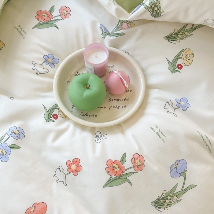 91家纺网 家纺一手货源 找家纺 昔可家纺 2023新款圣诞系列全棉四件套 花儿猫咪