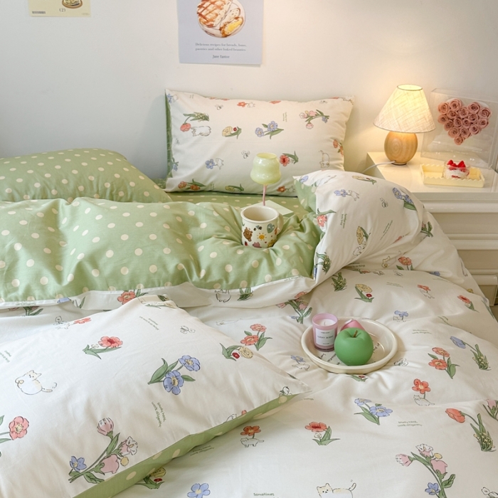 91家纺网 家纺一手货源 找家纺 昔可家纺 2023新款圣诞系列全棉四件套 花儿猫咪