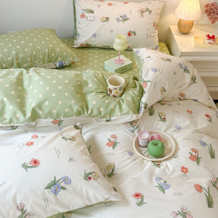 91家纺网 家纺一手货源 找家纺 昔可家纺 2023新款圣诞系列全棉四件套 花儿猫咪