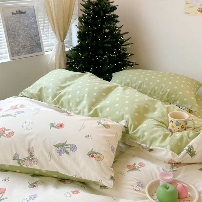 91家纺网 家纺一手货源 找家纺 昔可家纺 2023新款圣诞系列全棉四件套 花儿猫咪