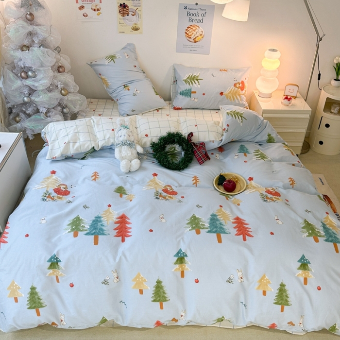 91家纺网 家纺一手货源 找家纺 昔可家纺 2023新款圣诞系列全棉四件套 圣诞女孩