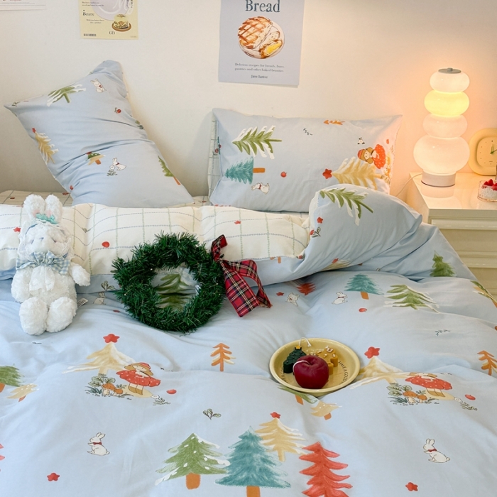 91家纺网 家纺一手货源 找家纺 昔可家纺 2023新款圣诞系列全棉四件套 圣诞女孩