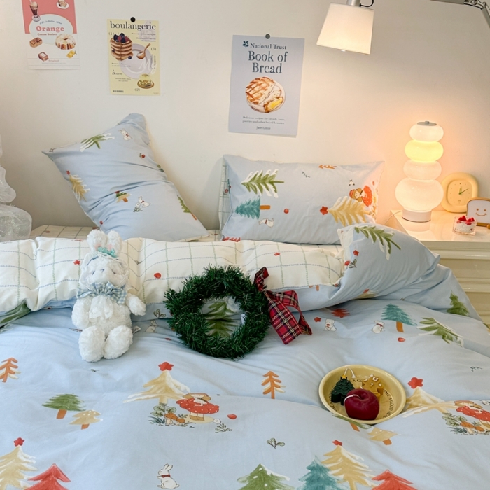 91家纺网 家纺一手货源 找家纺 昔可家纺 2023新款圣诞系列全棉四件套 圣诞女孩