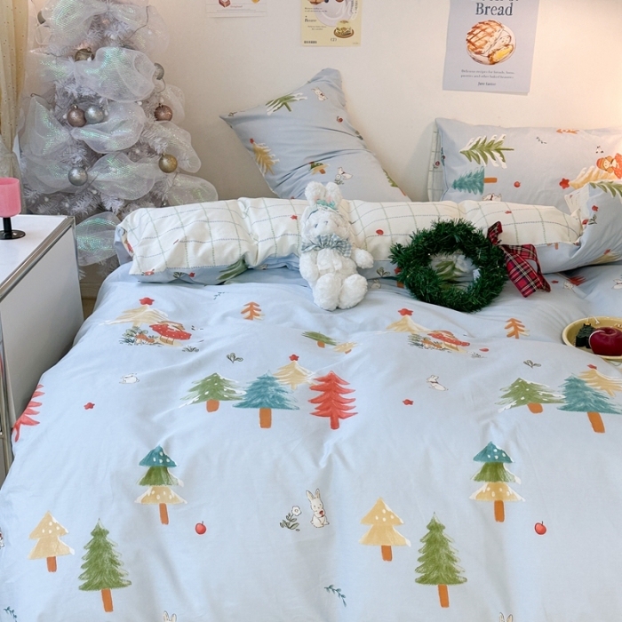 91家纺网 家纺一手货源 找家纺 昔可家纺 2023新款圣诞系列全棉四件套 圣诞女孩