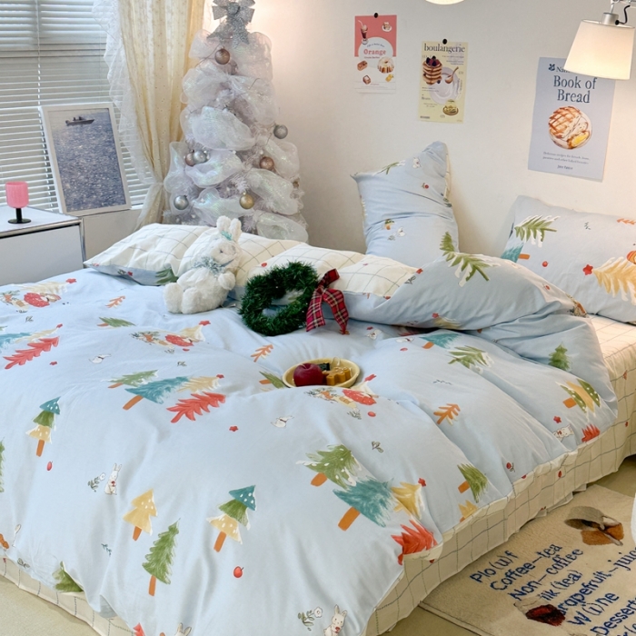 91家纺网 家纺一手货源 找家纺 昔可家纺 2023新款圣诞系列全棉四件套 圣诞女孩