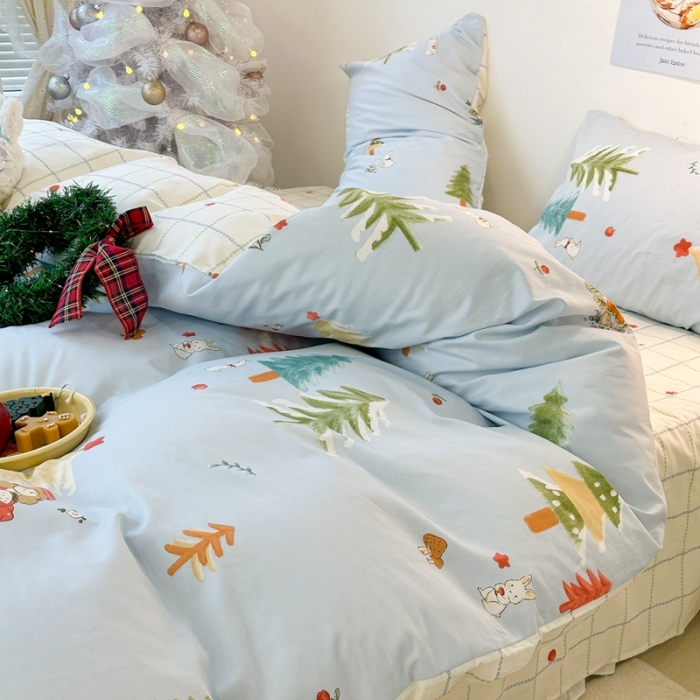 91家纺网 家纺一手货源 找家纺 昔可家纺 2023新款圣诞系列全棉四件套 圣诞女孩