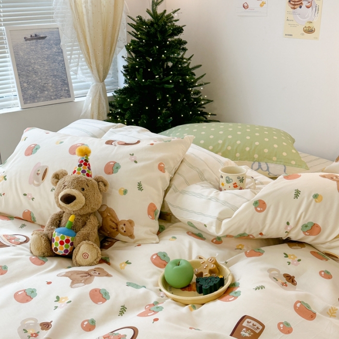 91家纺网 家纺一手货源 找家纺 昔可家纺 2023新款圣诞系列全棉四件套 柿子熊
