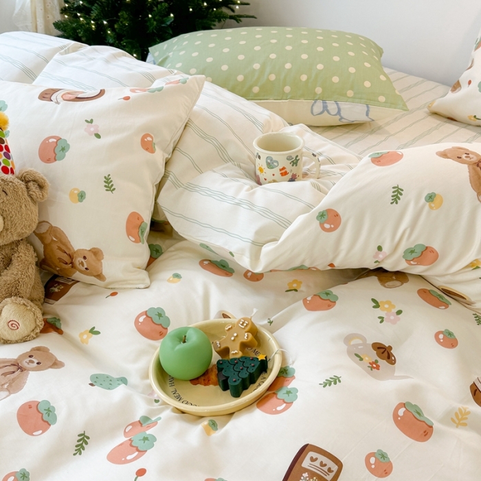 91家纺网 家纺一手货源 找家纺 昔可家纺 2023新款圣诞系列全棉四件套 柿子熊