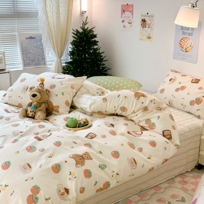 91家纺网 家纺一手货源 找家纺 昔可家纺 2023新款圣诞系列全棉四件套 柿子熊