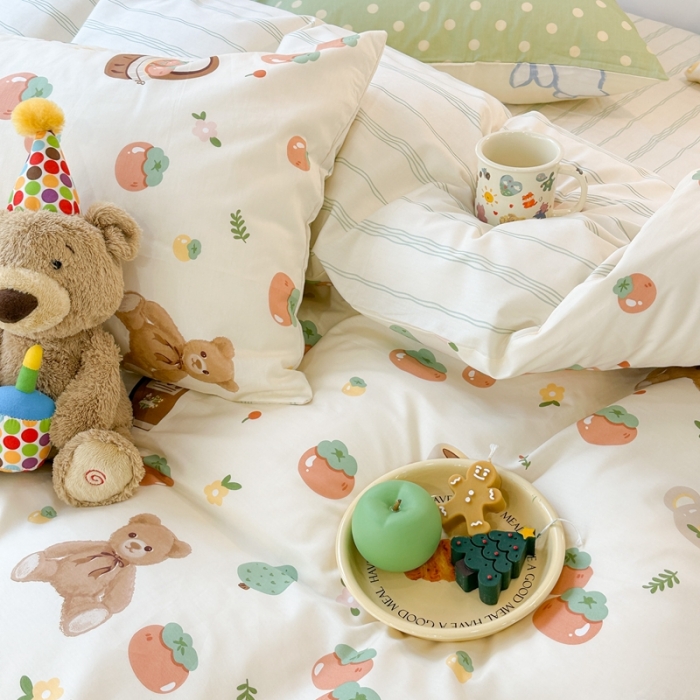 91家纺网 家纺一手货源 找家纺 昔可家纺 2023新款圣诞系列全棉四件套 柿子熊