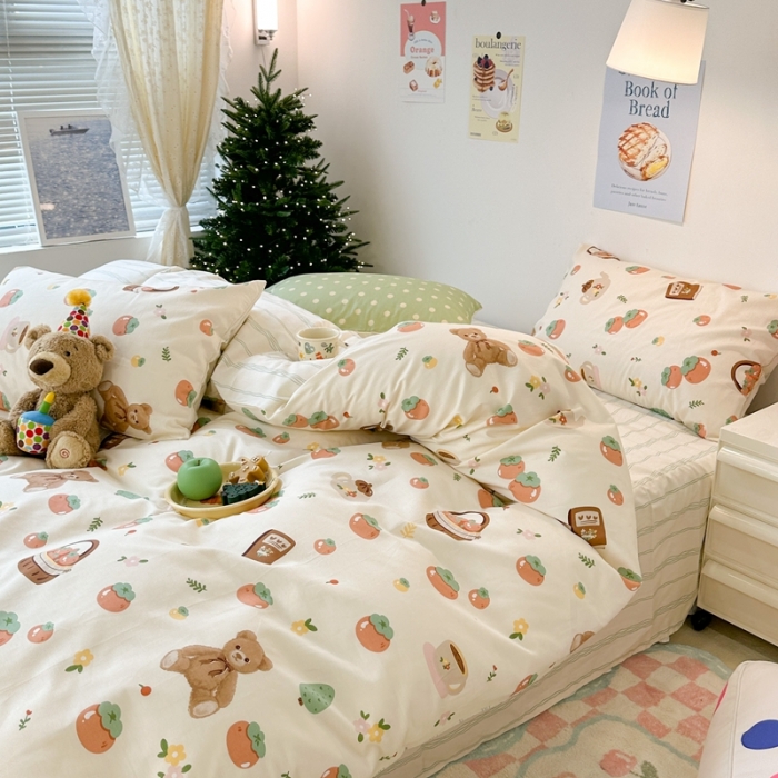 91家纺网 家纺一手货源 找家纺 昔可家纺 2023新款圣诞系列全棉四件套 柿子熊