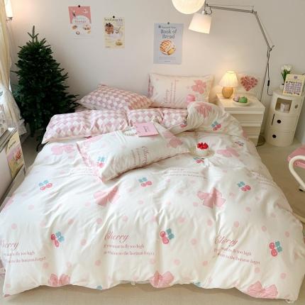 昔可家纺 2023新款圣诞系列全棉四件套 樱桃蝴蝶结