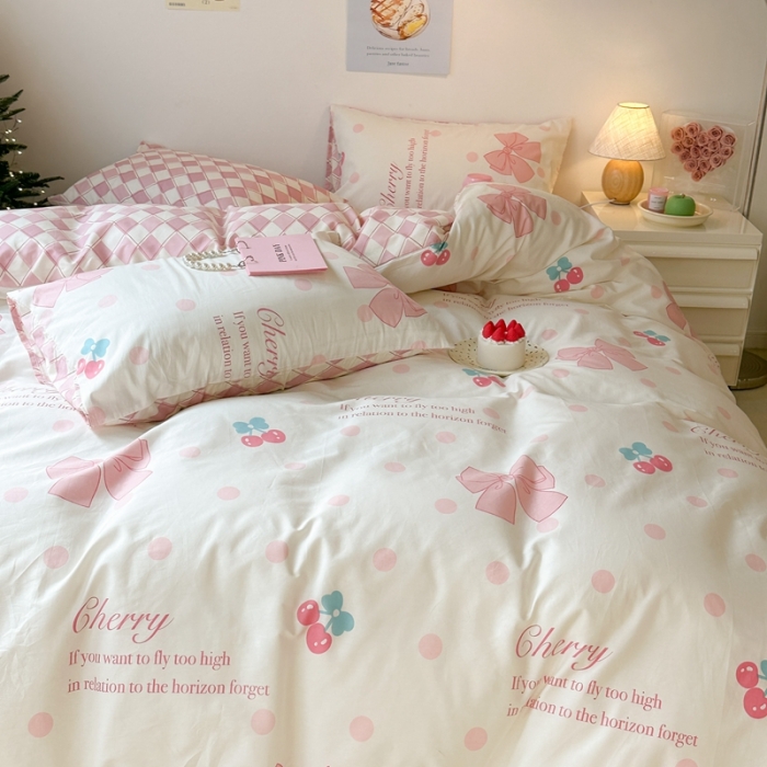 91家纺网 家纺一手货源 找家纺 昔可家纺 2023新款圣诞系列全棉四件套 樱桃蝴蝶结