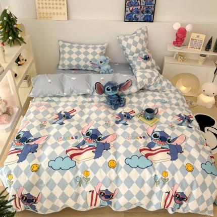 91家纺网 家纺一手货源 找家纺 昔可家纺 2023新款迪士尼系列全棉四件套 冲浪史迪仔