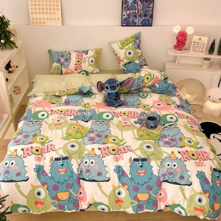 91家纺网 家纺一手货源 找家纺 昔可家纺 2023新款迪士尼系列全棉四件套 大眼仔和毛怪